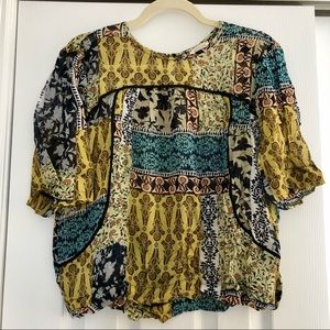 Anthropologie Patchwork Print Top